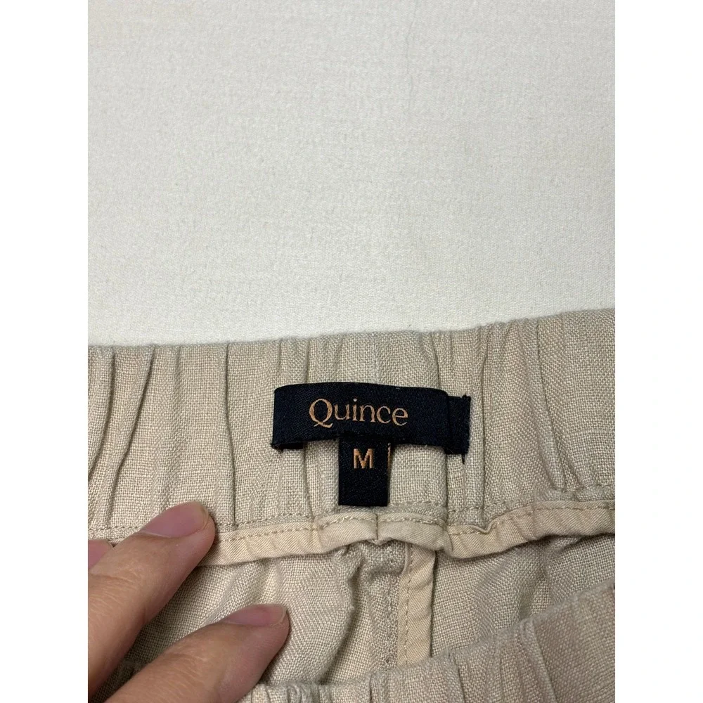 Quince 100% European Linen Pants Driftwood Beige Wide Leg Elastic Womens M 30X25